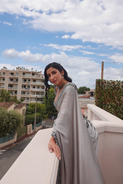 PARUL GULATI At CANNES In Maya Crystal Grey Saree Set