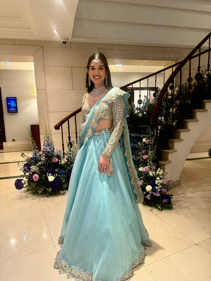 SHIVANI BAFNA In Powder Blue Mirror Embroidered Lehenga Set
