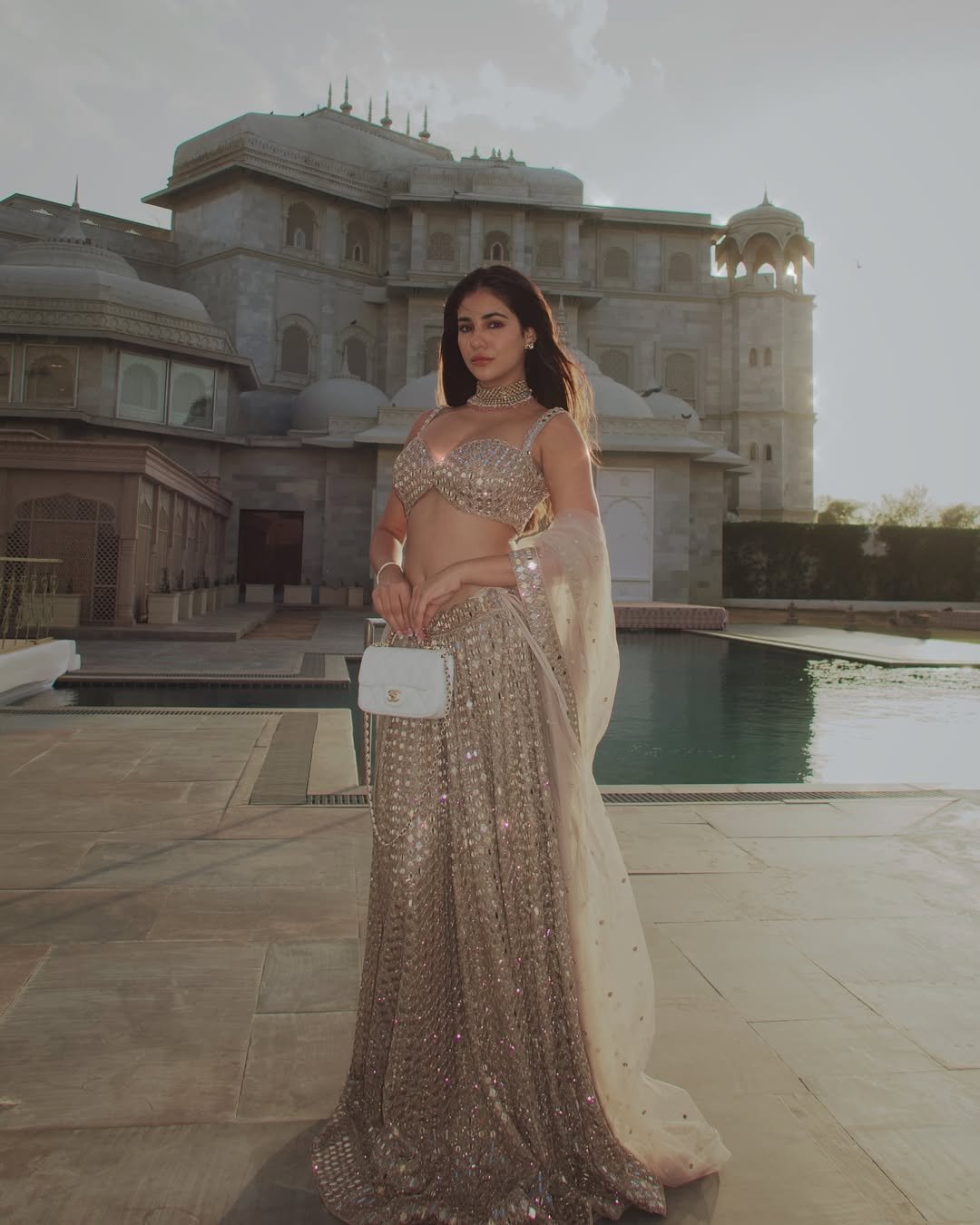 RADHIKA SETHH In Light Beige mirror Embroidered Jugmug Lehenga Set