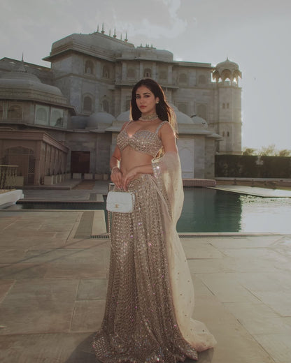 RADHIKA SETHH In Light Beige mirror Embroidered Jugmug Lehenga Set
