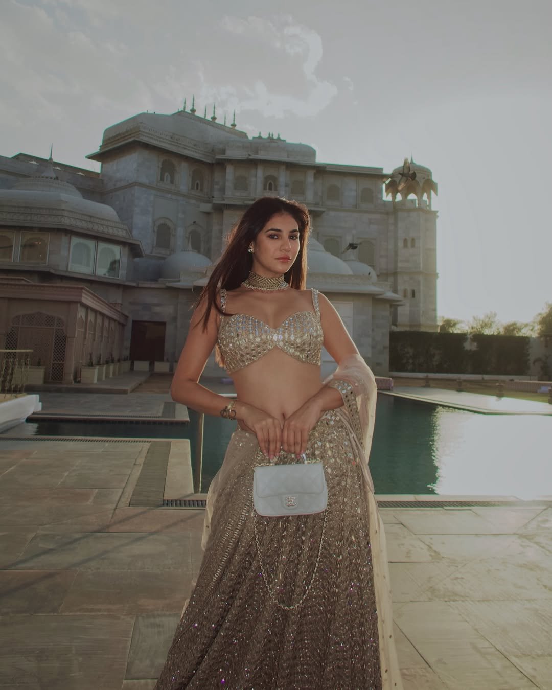 RADHIKA SETHH In Light Beige mirror Embroidered Jugmug Lehenga Set