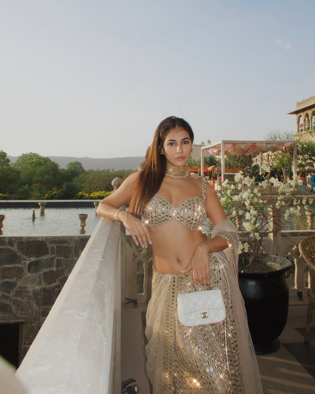 RADHIKA SETHH In Light Beige mirror Embroidered Jugmug Lehenga Set