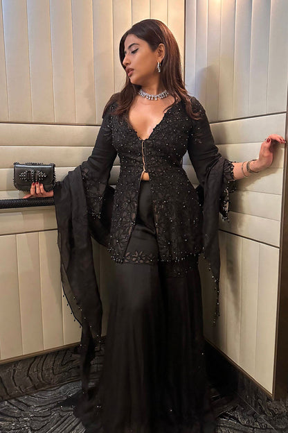 Aishwarya Bendre IN Black Nude Peplum Garara Set With Bustier