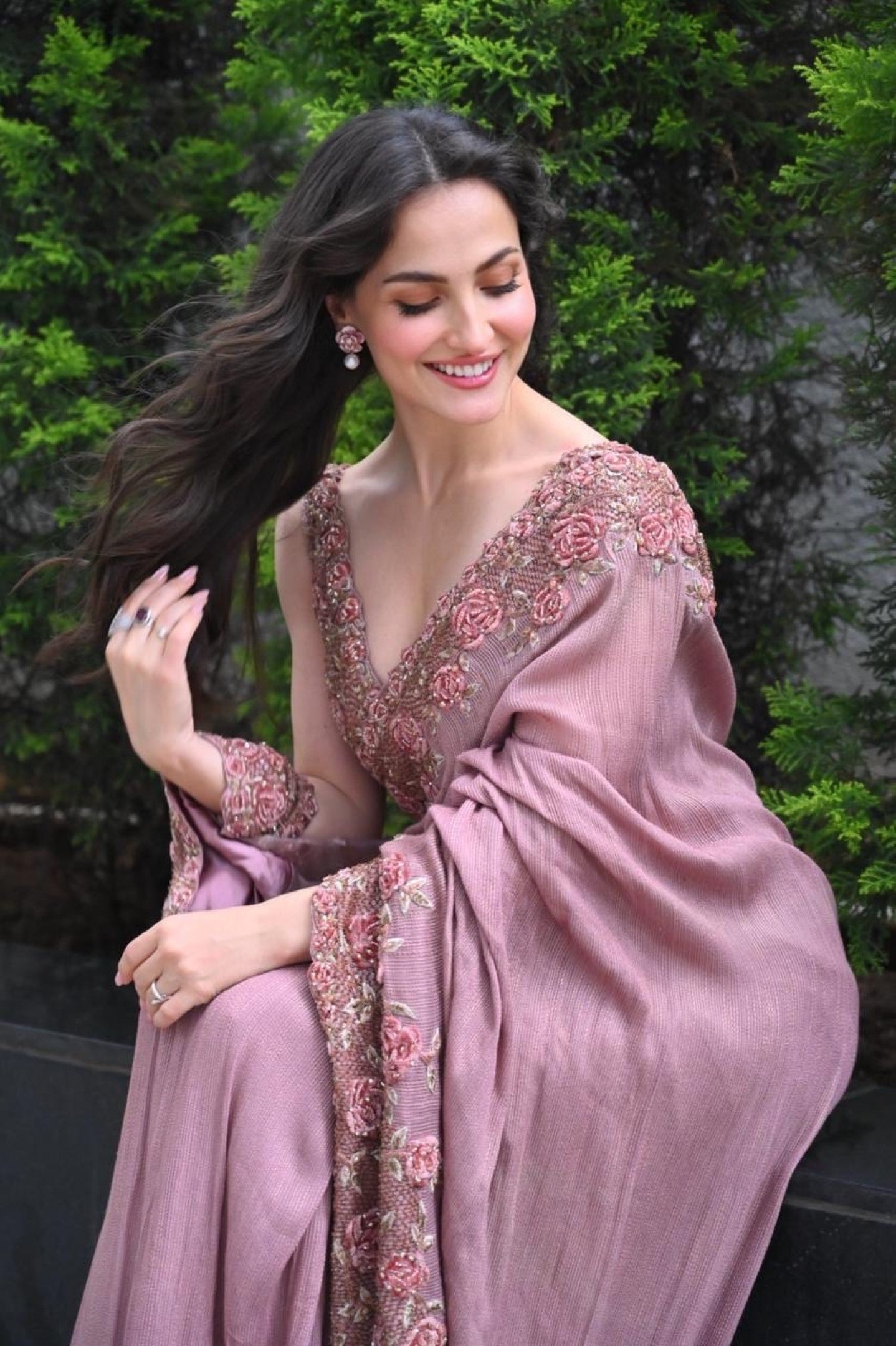 Eli AvrRam In Rose 3D Work Saree