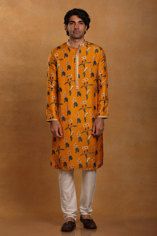 Mustard Spring Blossom Kurta Set