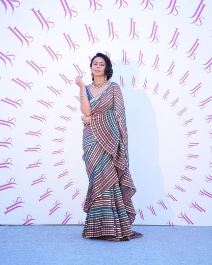 PAVITRA SAGAR In Gota Pre Draped Mud Green Multicolor Saree Set