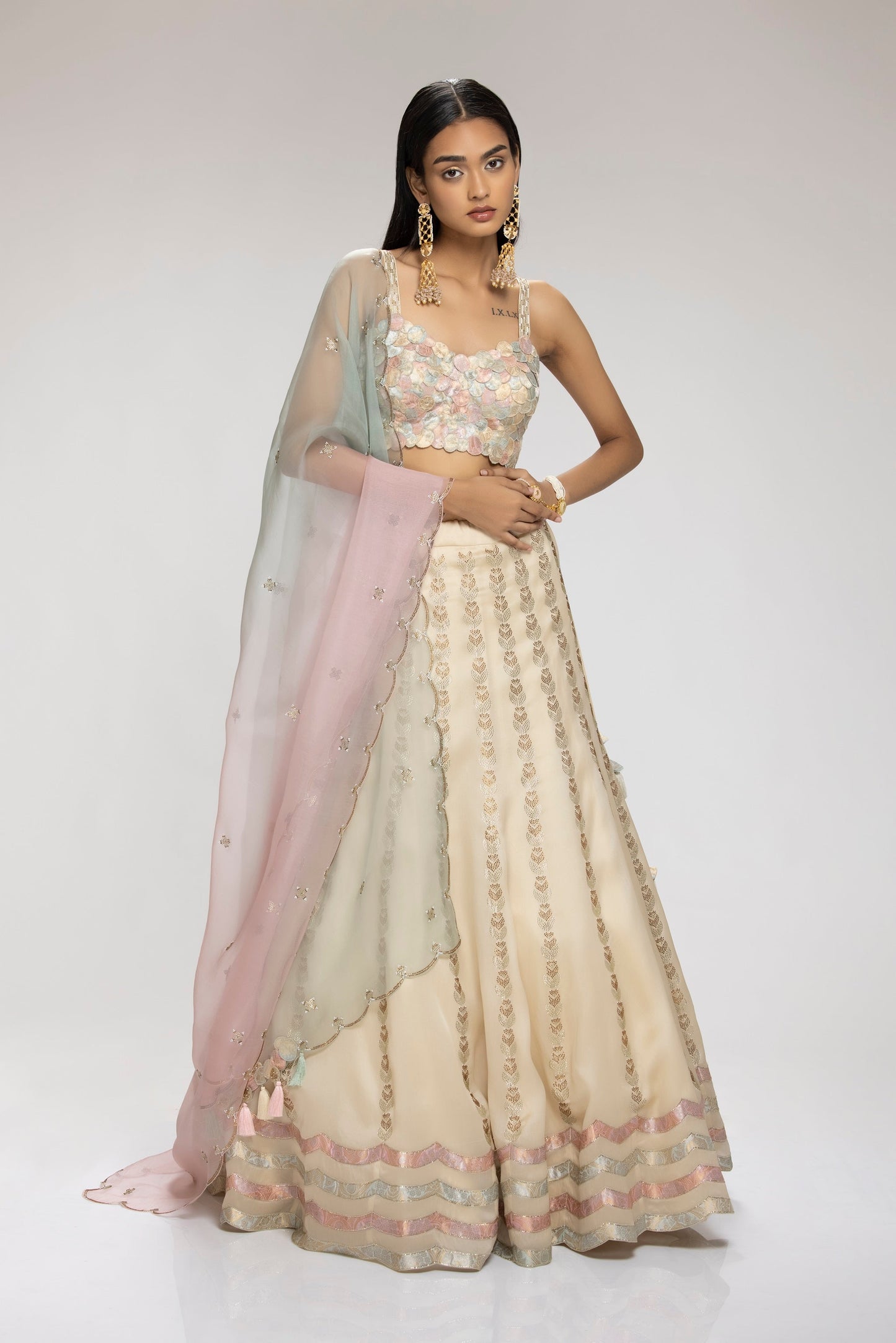 Zircon Lehenga Set Cream