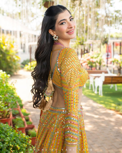 Yellow Heavy Multi Color Lehenga Set (HANNA KHAN)