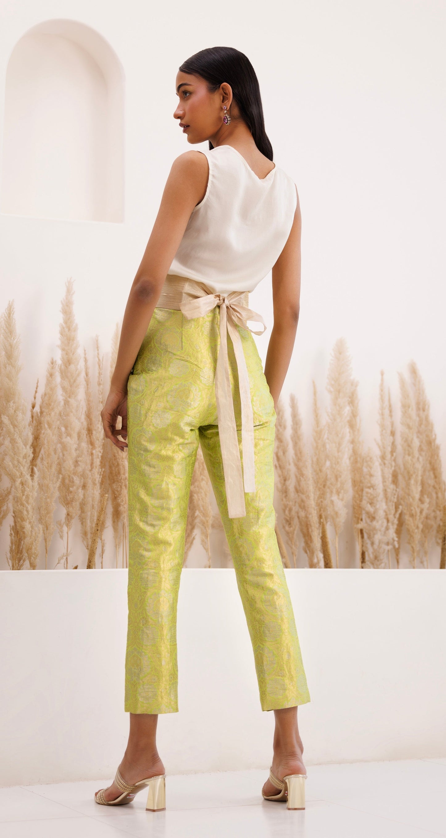 Rania Co-ord Set Ivory and Lime Green