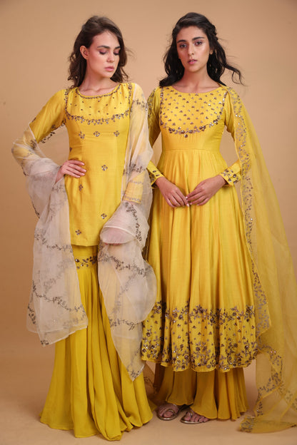 Yellow Mustard Anarkali With Yellow Dupatta