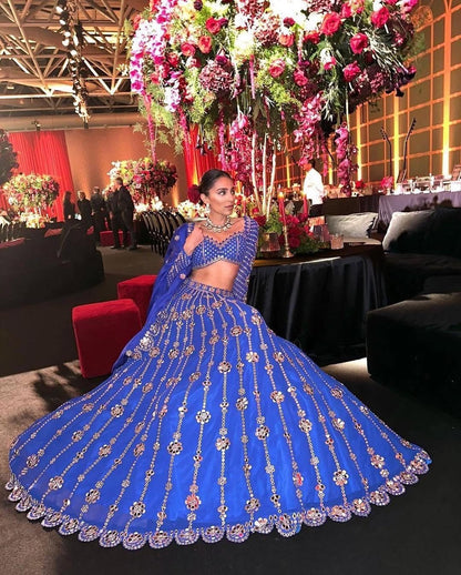 PAYALIA In Jhalak Royal Blue Big Flower Linear Lehenga Set