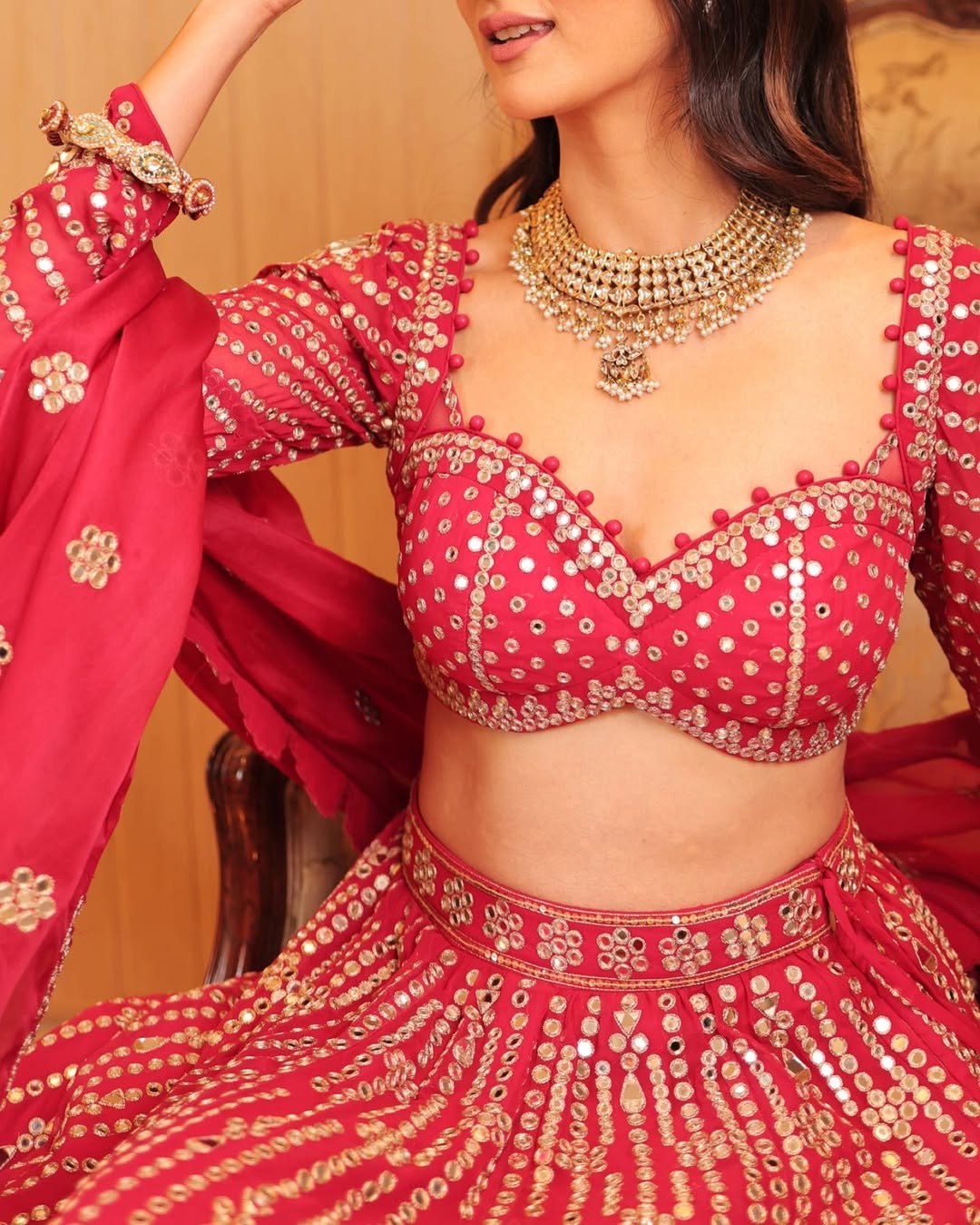 SUKHNEETT WADHWA In Jhalak Mellow Wine Small Flower Linear Lehenga Set