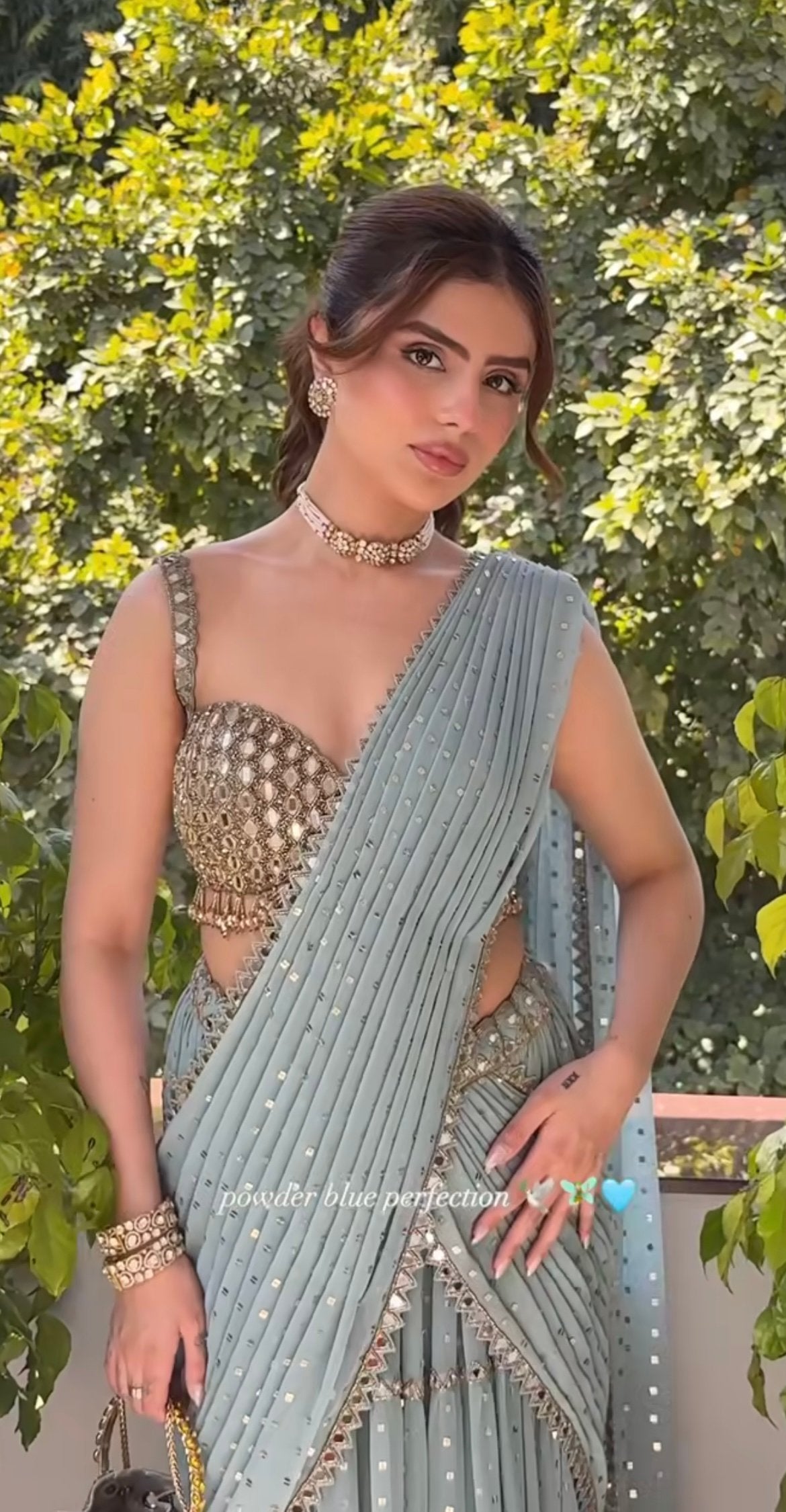 MUSKAN CHANANA In Jugmug Powder Blue Multitier Saree Set