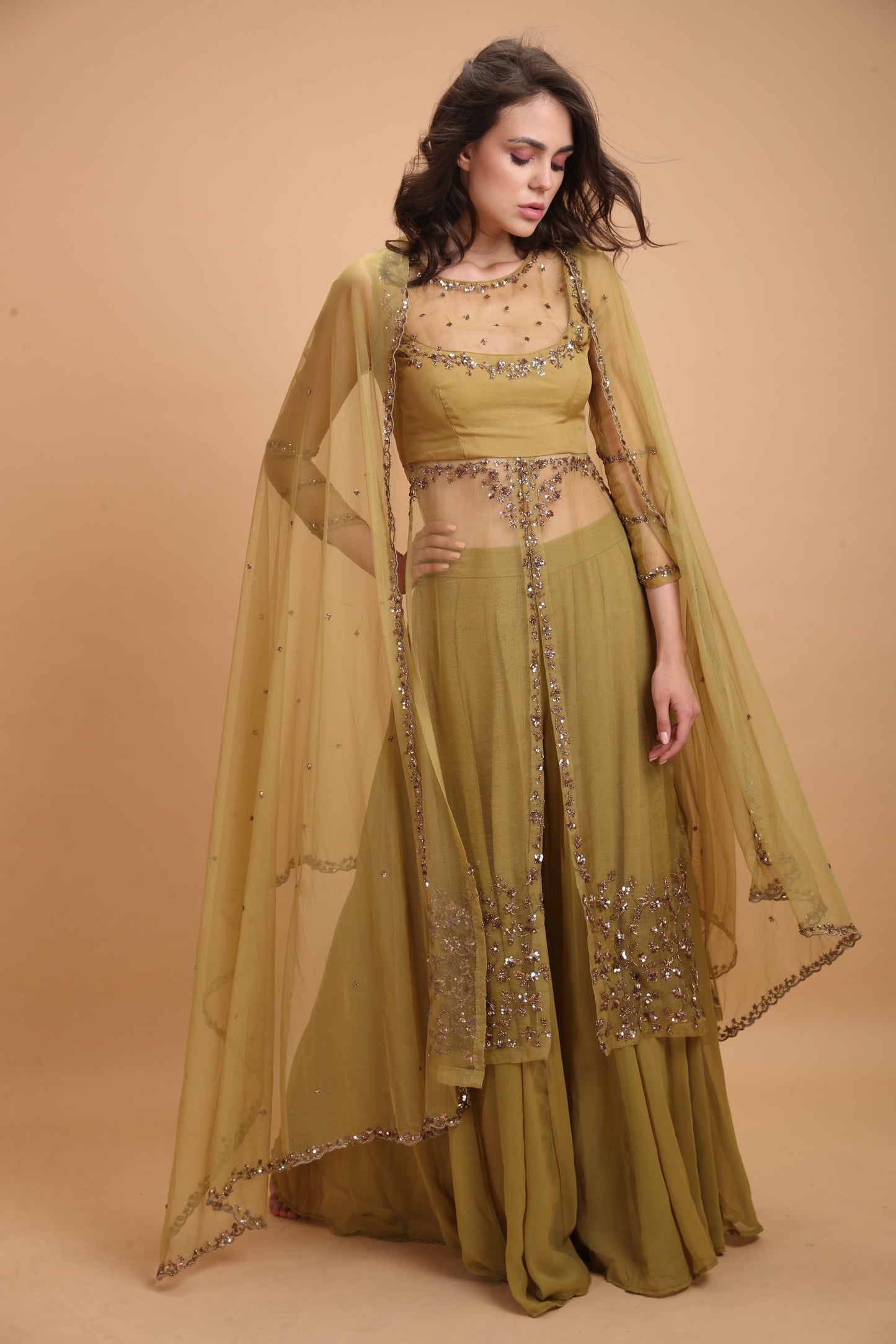 Leaf Green Organza Jacket
