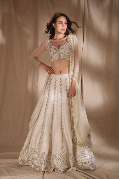 White And Gold Zari Sequin Lehenga