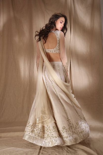 White And Gold Zari Sequin Lehenga