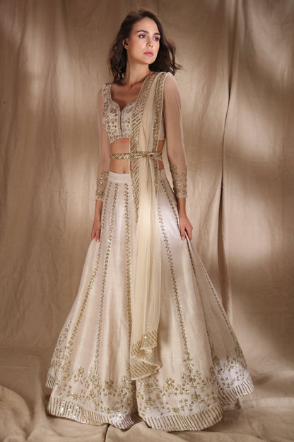 White And Gold Zari Sequin Lehenga