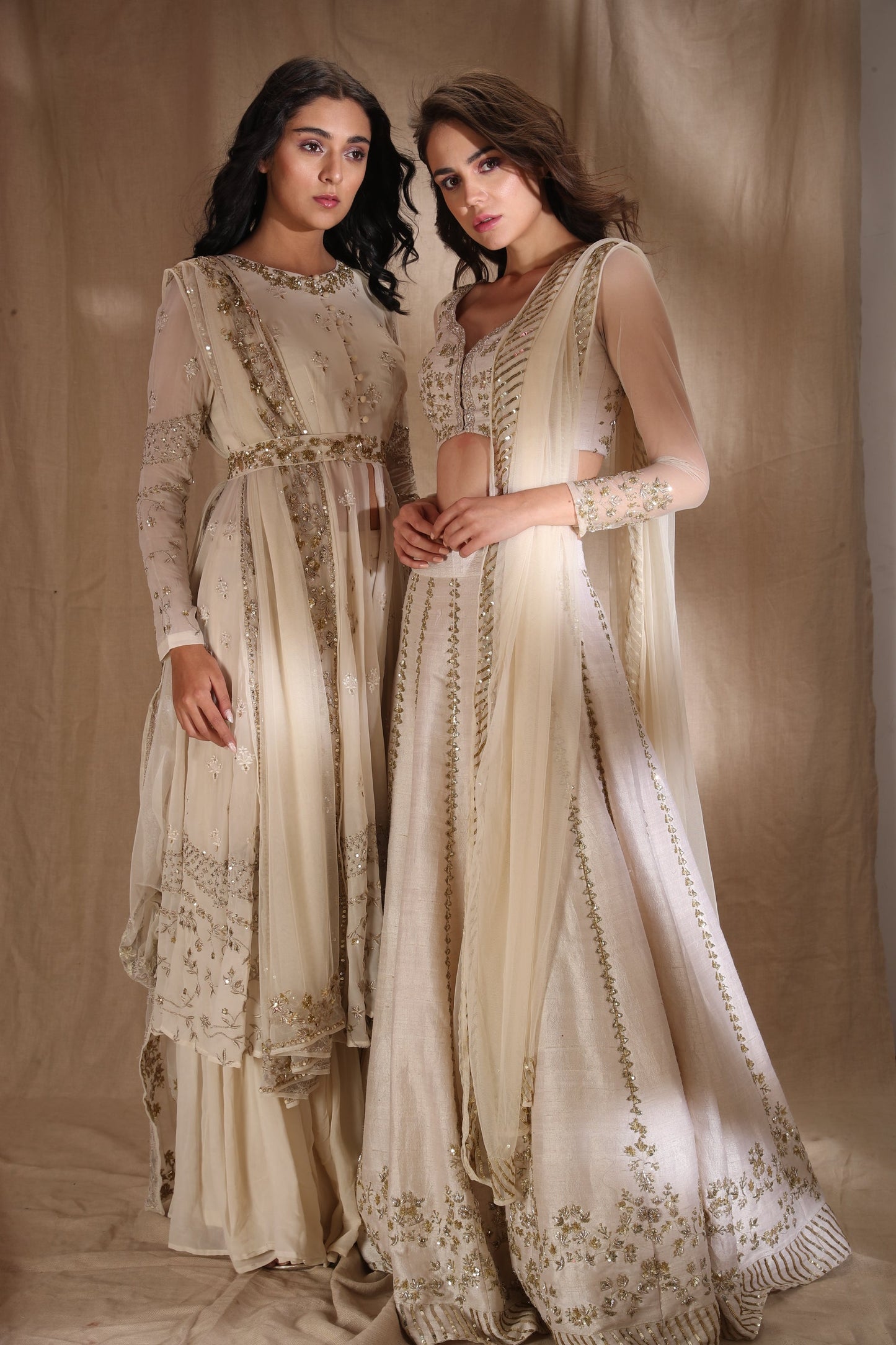 White And Gold Zari Sequin Lehenga