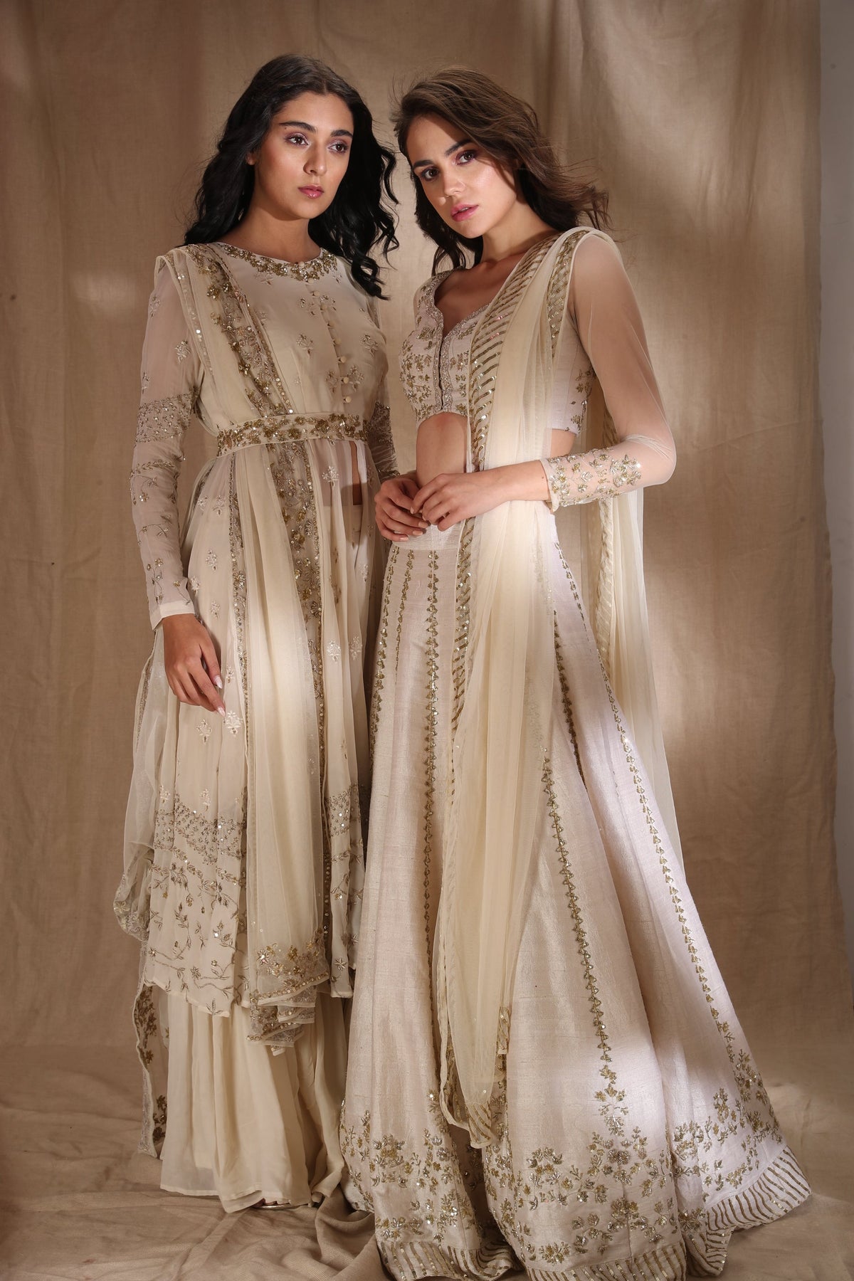 White And Gold Zari Sequin Lehenga