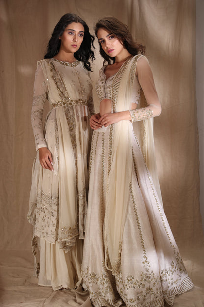White And Gold Zari Sequin Lehenga