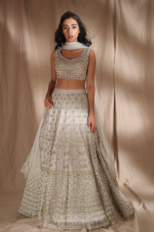 Grey And Silver Sequin Lehenga