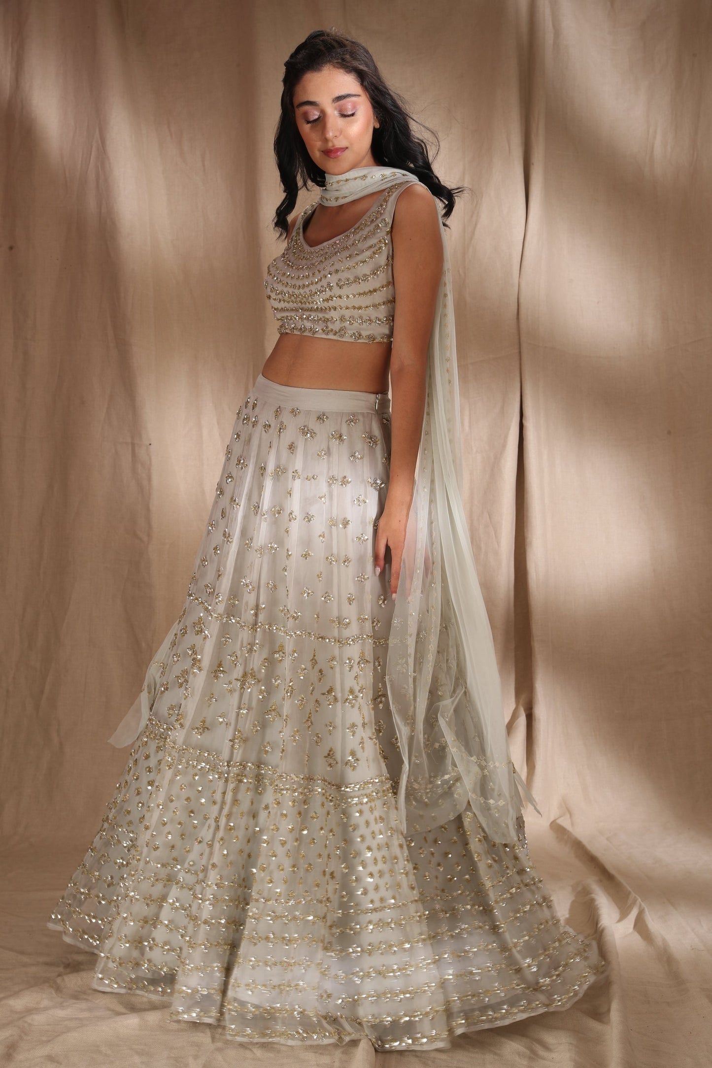 Grey And Silver Sequin Lehenga