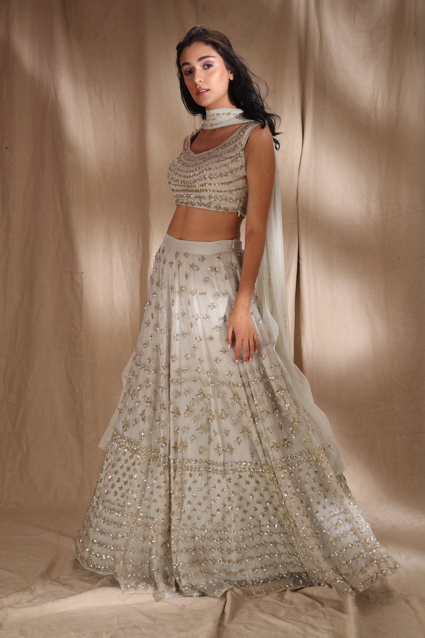 Grey And Silver Sequin Lehenga