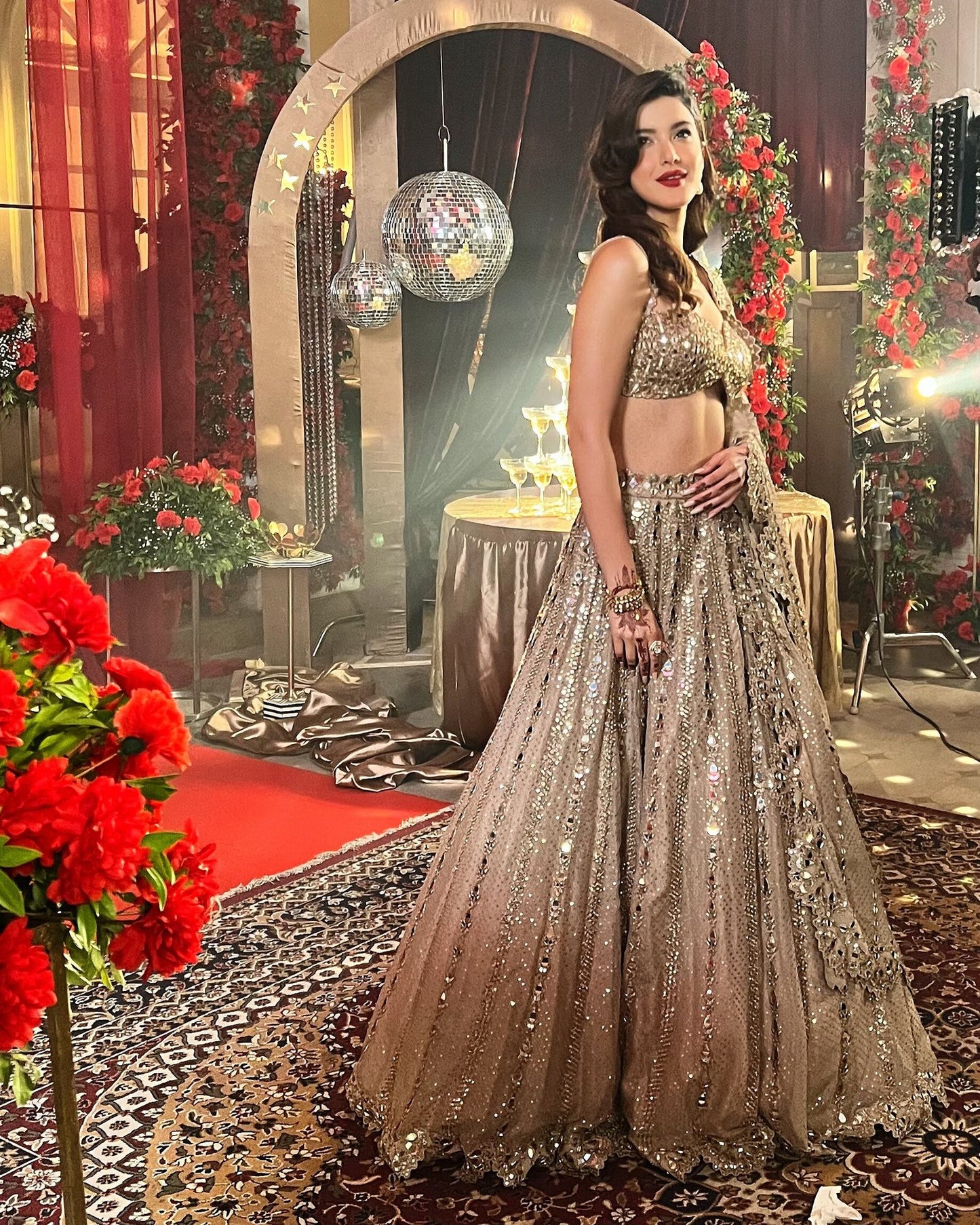 Light Beige Jugmug Sequins Lehenga Set ( SHANAYA KAPOOR )