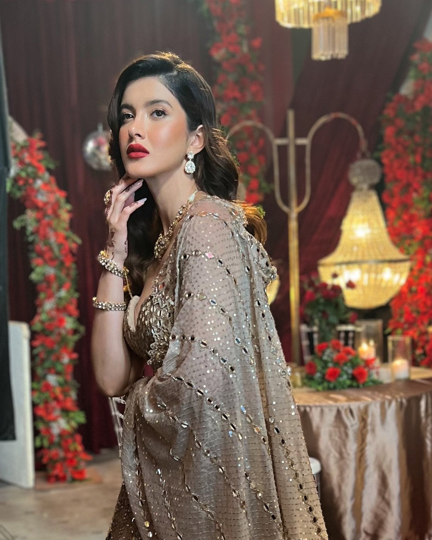 Light Beige Jugmug Sequins Lehenga Set ( SHANAYA KAPOOR )