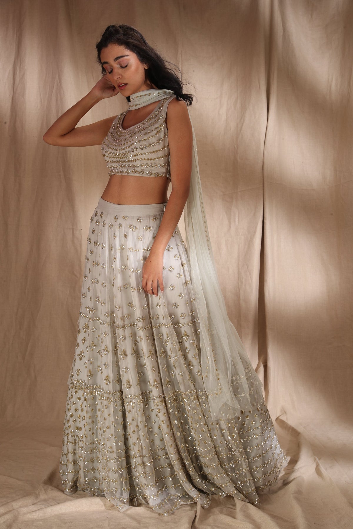 Grey And Silver Sequin Lehenga