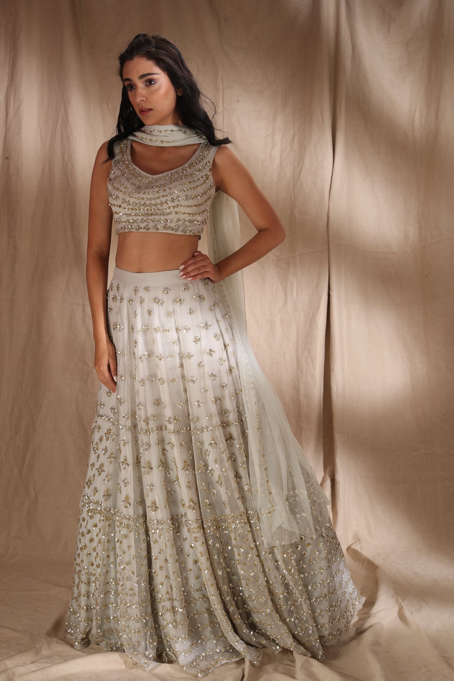 Grey And Silver Sequin Lehenga