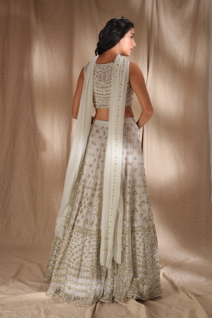 Grey And Silver Sequin Lehenga