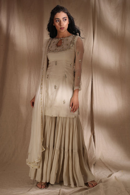 Ivory Suit With Sharara