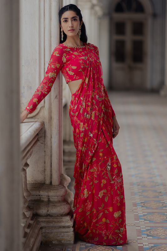 ALAIA SAREE SET – PEONY PINK