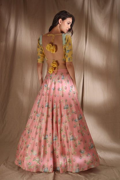 Pink And Lime Yellow Lehenga