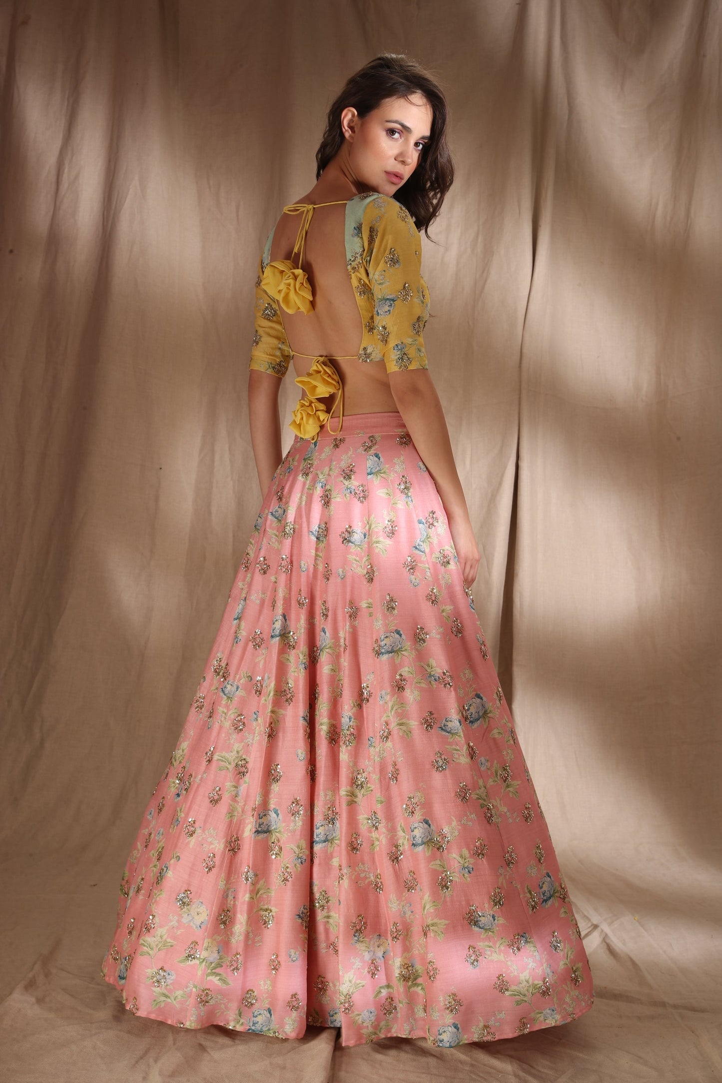 Pink And Lime Yellow Lehenga