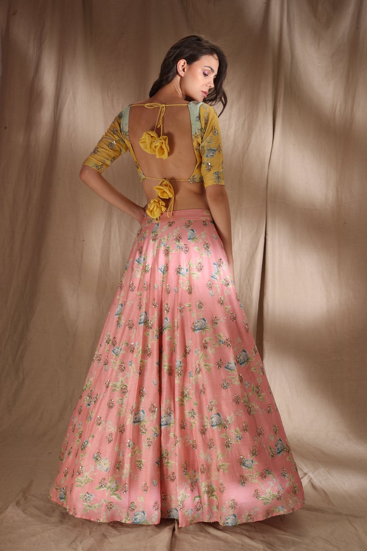 Pink And Lime Yellow Lehenga