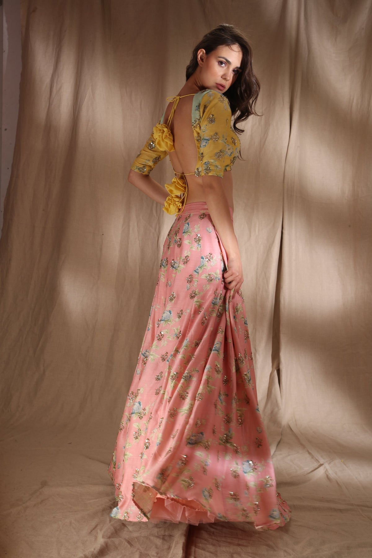 Pink And Lime Yellow Lehenga
