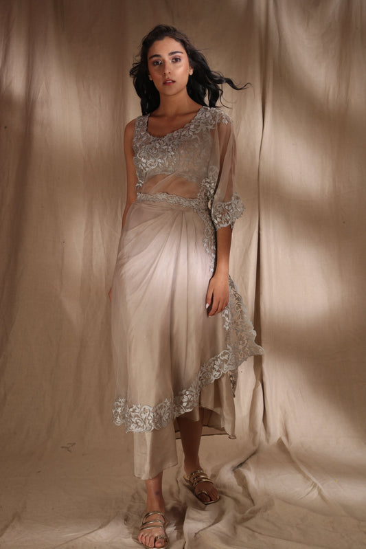 Silver And Light Gold Saree