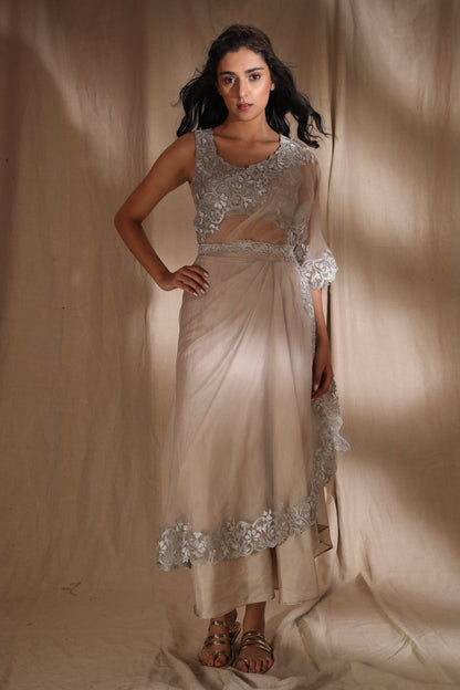 Silver And Light Gold Saree