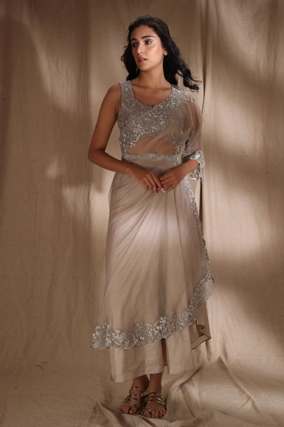 Silver And Light Gold Saree