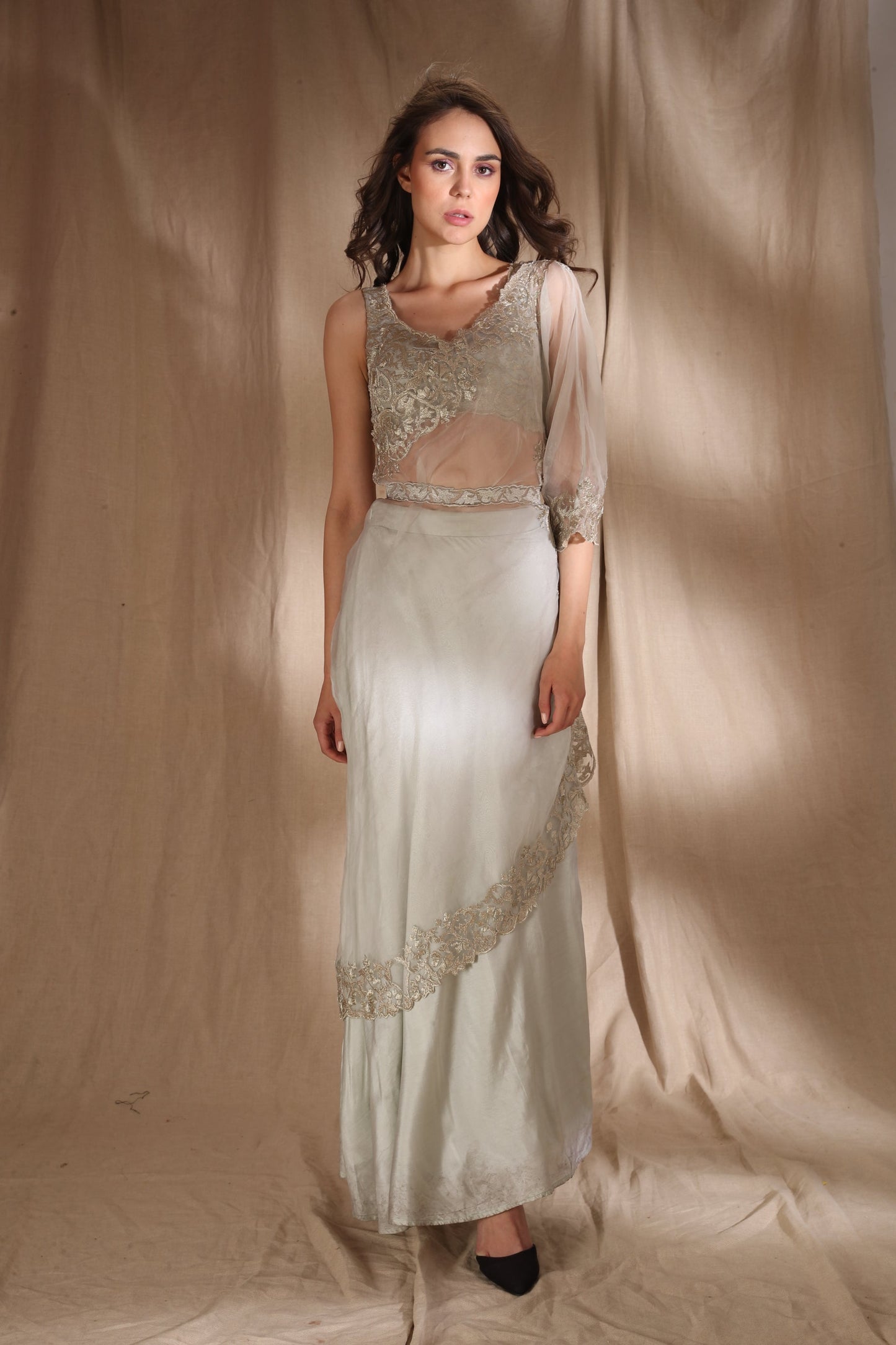 Silver And Light Blue Saree