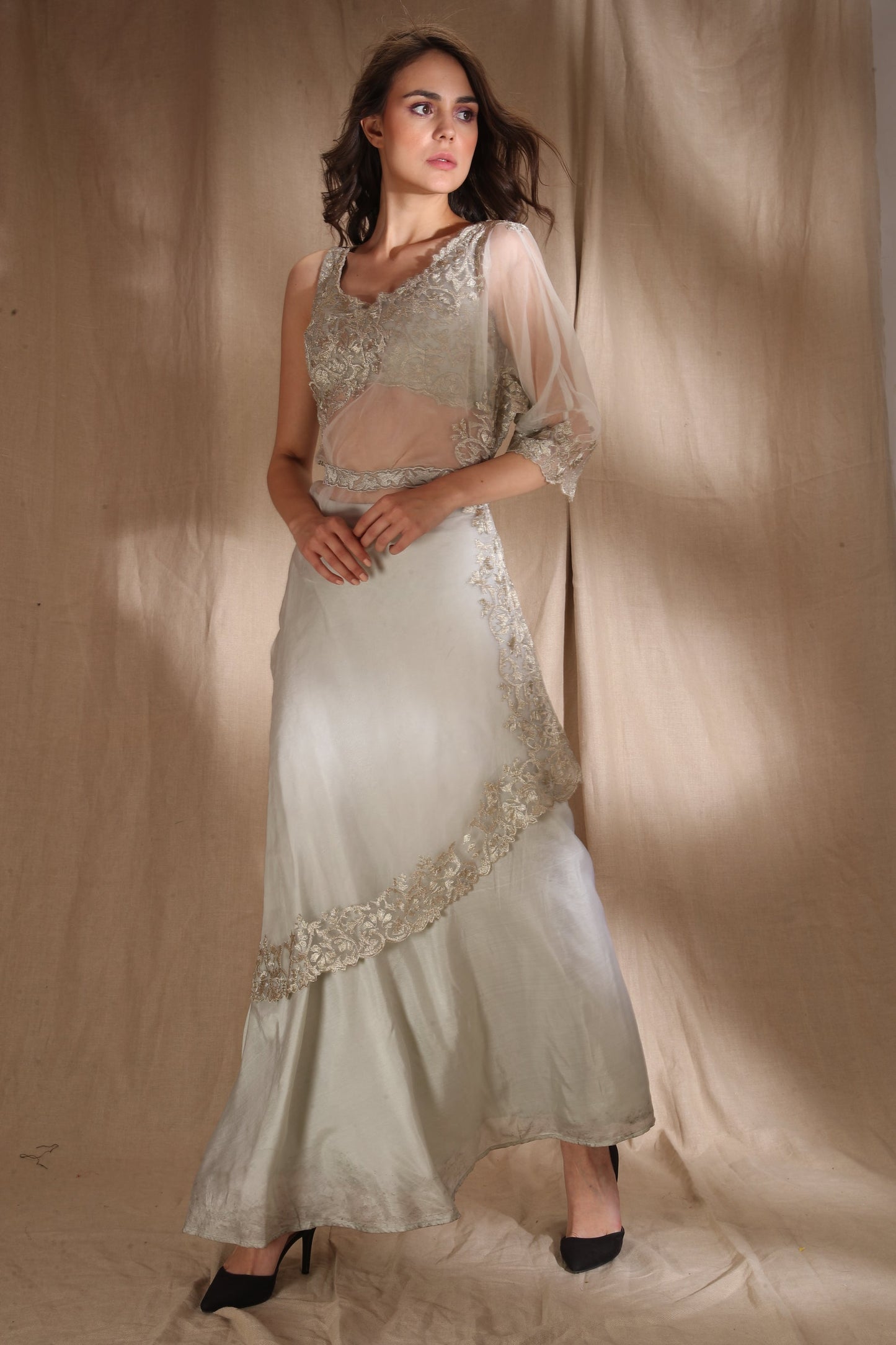 Silver And Light Blue Saree