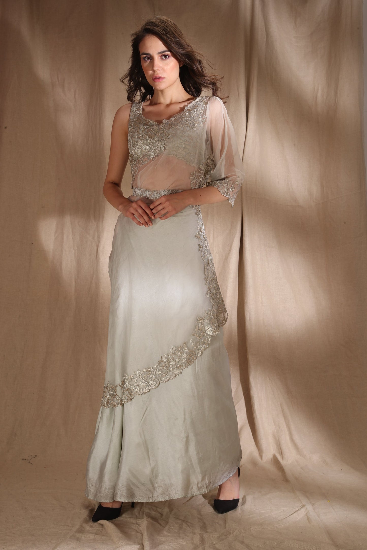 Silver And Light Blue Saree