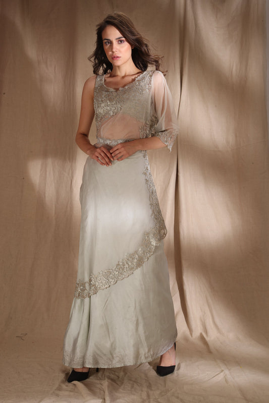 Silver And Light Blue Saree