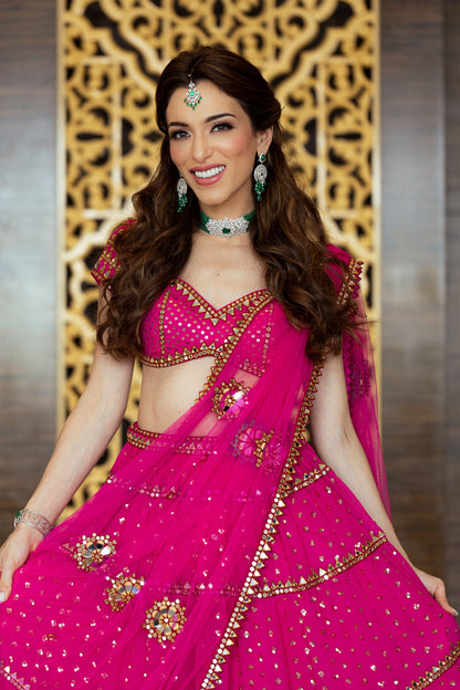 Maia Sethna In Fuschia Multi Tier Lehenga Set