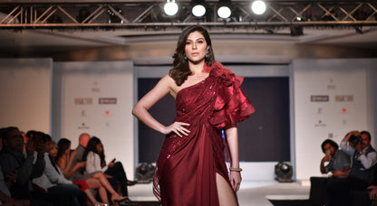 Elnaaz Norouzi in Wine Drape Saree