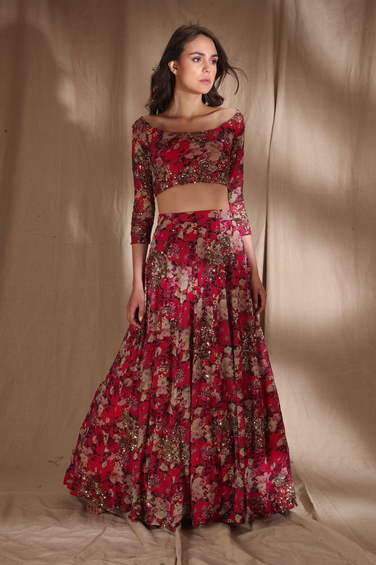 Hot Pink Floral Lehenga Set