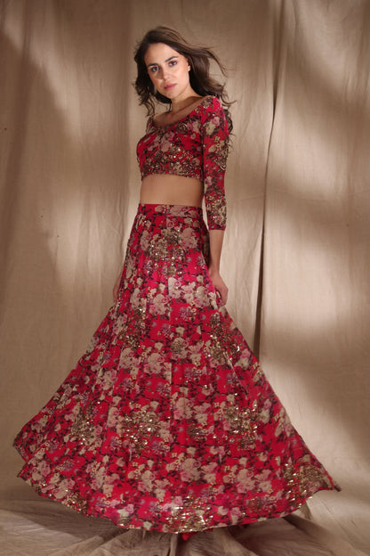 Hot Pink Floral Lehenga Set