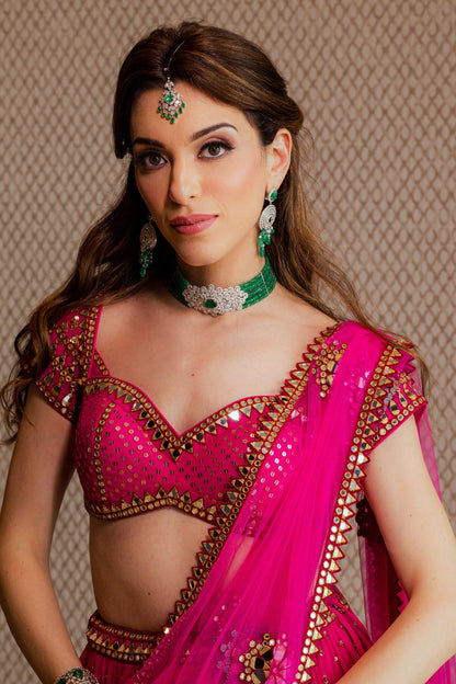 Maia Sethna In Fuschia Multi Tier Lehenga Set